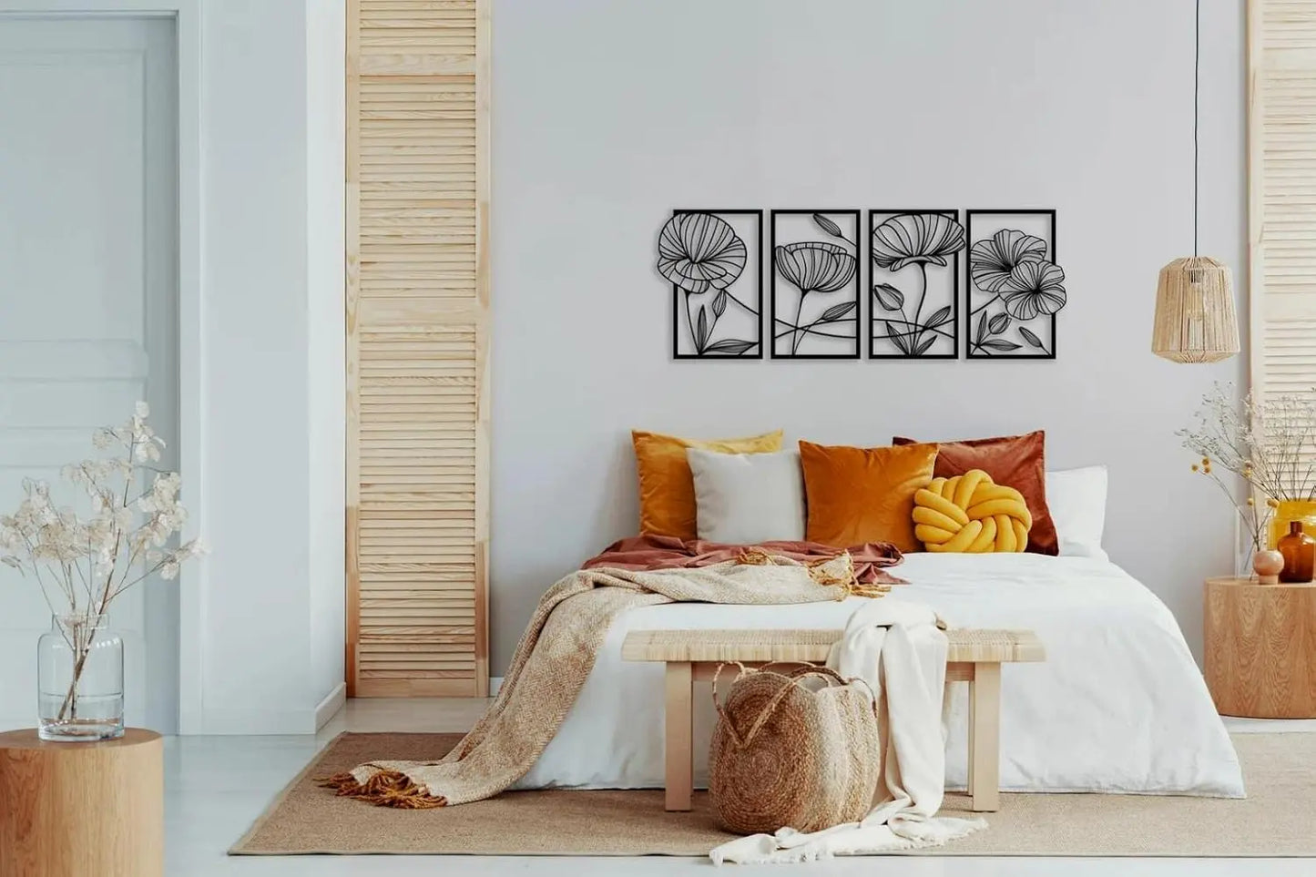 Geometrische Floral Wandkunst Mattschwarzes MDF-Dekor Berif.de