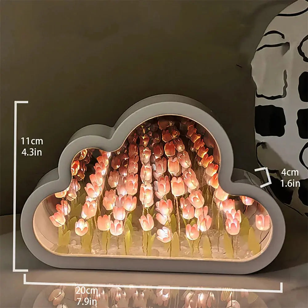 Forever-Tulpen-Spiegel LED-Lampe in Wolkenform