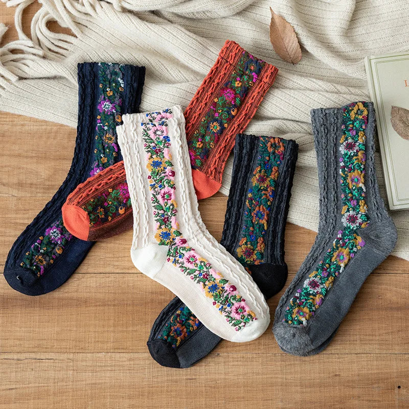 Gestickte Blumensocken™ Retro-Socken! Schritt zurück in die Zeit!