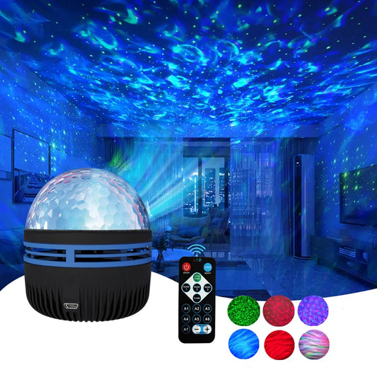 LED Water Pattern Starry Sky Projector Light Star Moon Lamp Bedroom Night Light Rotating Galaxy Light for Kid Christmas Gifts