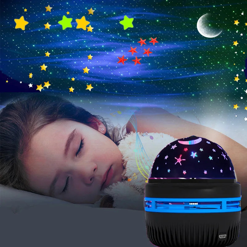 LED Water Pattern Starry Sky Projector Light Star Moon Lamp Bedroom Night Light Rotating Galaxy Light for Kid Christmas Gifts