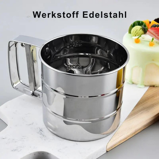 Mehlsieb aus Edelstahl™ Pulverstreuer mit Handpresse Design